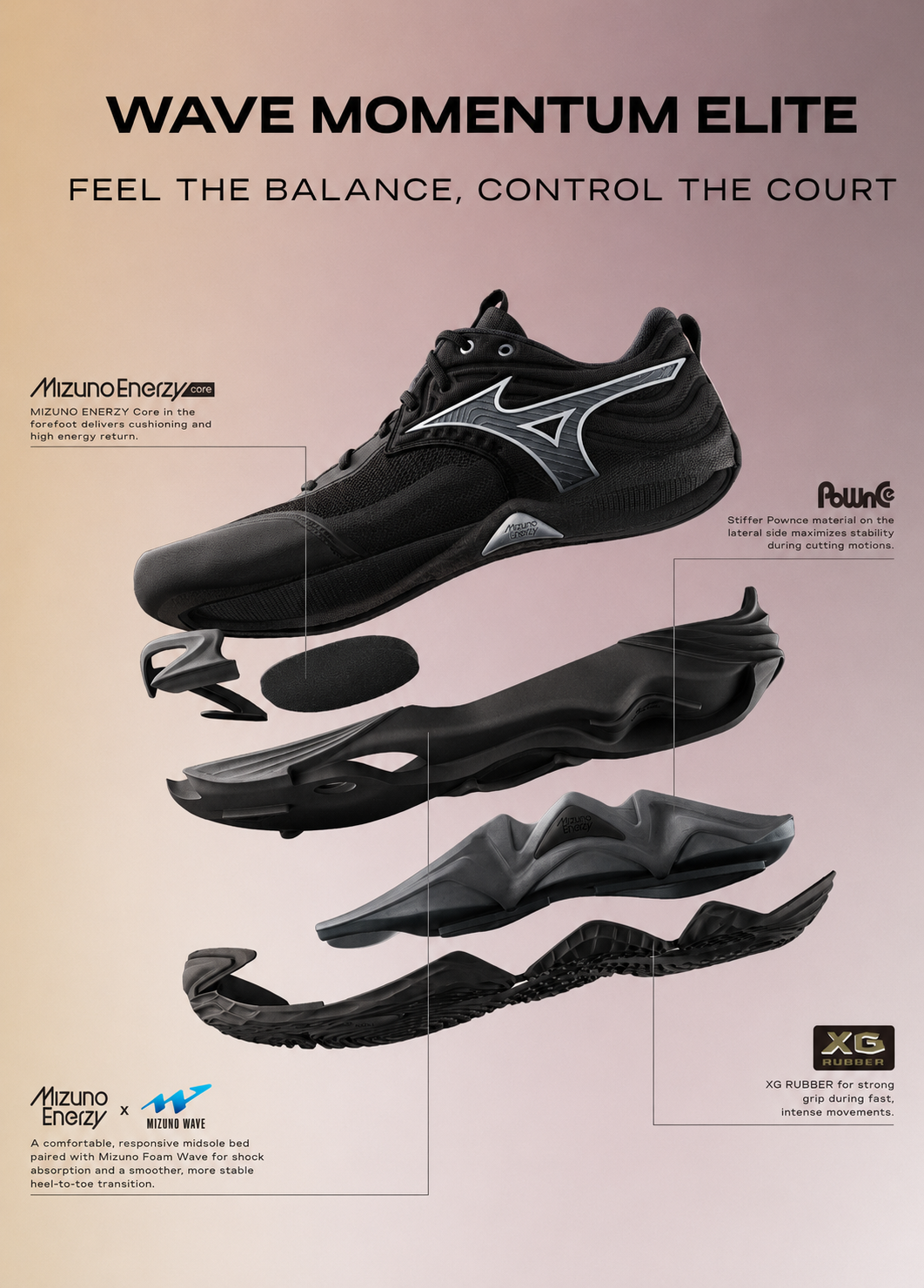 Mizuno Wave Momentum Elite 2026 Black Indoor Court Shoes | Add One
