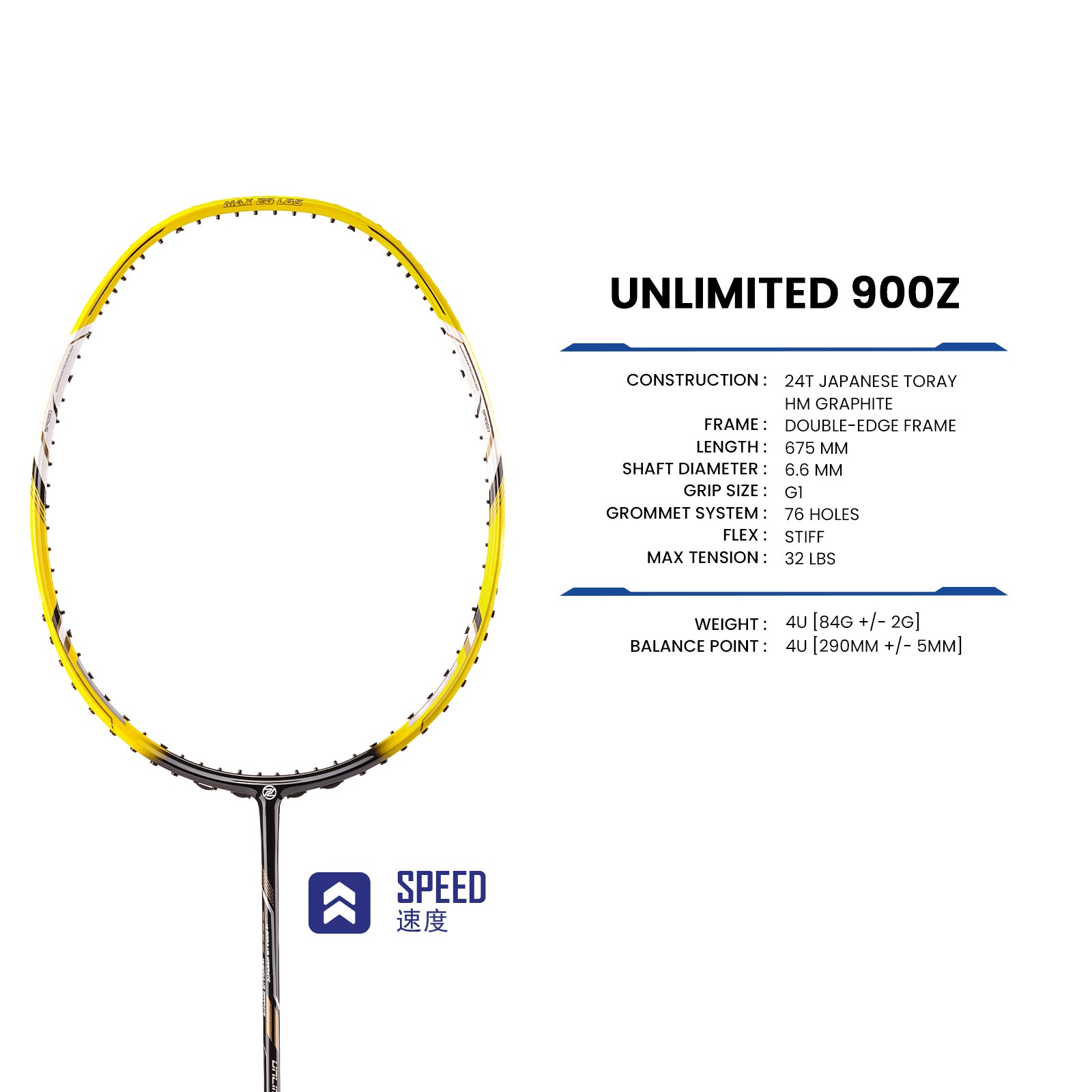 PROTECH Unlimited 900Z XP CONTROL Badminton Racquet (Yellow / Black) - Unstrung & Free Grip - badminton racquet at Add One