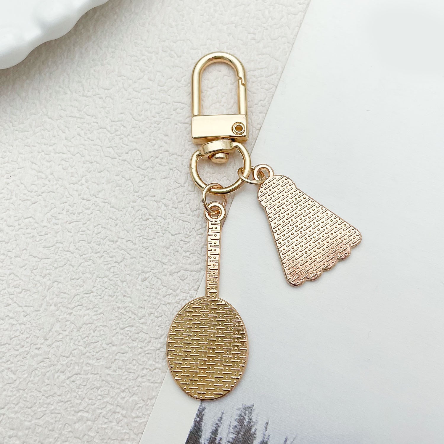 Shuttle & Racquet Charm Keychain Pendant