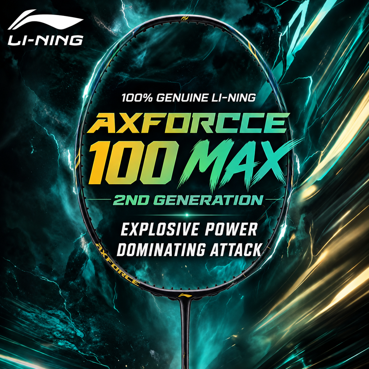 LI-NING Axforce 100 Gen 2 MAX Badminton Racquet (Black / Green) - Unstrung