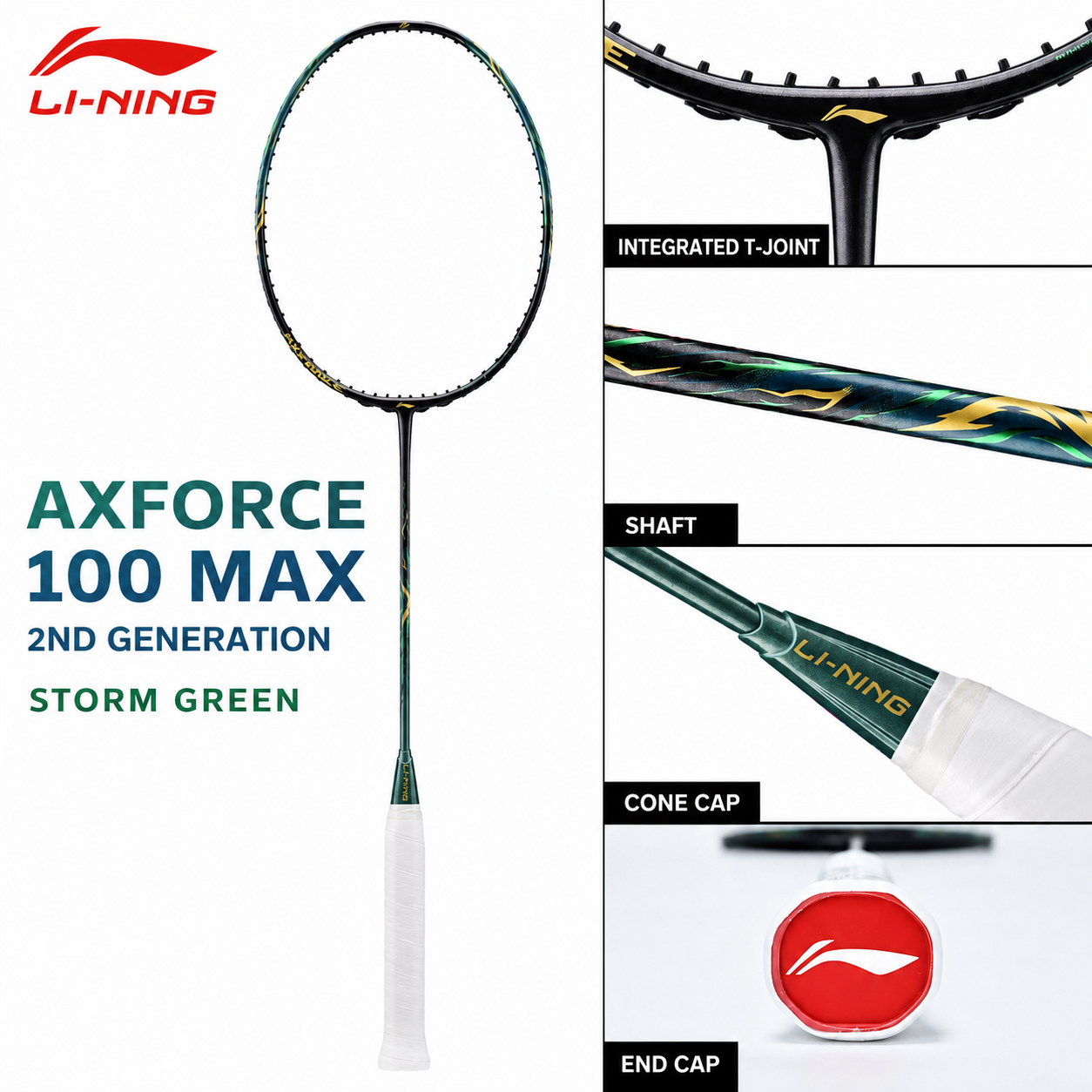 LI-NING Axforce 100 Gen 2 MAX Badminton Racquet (Black / Green) - Unstrung