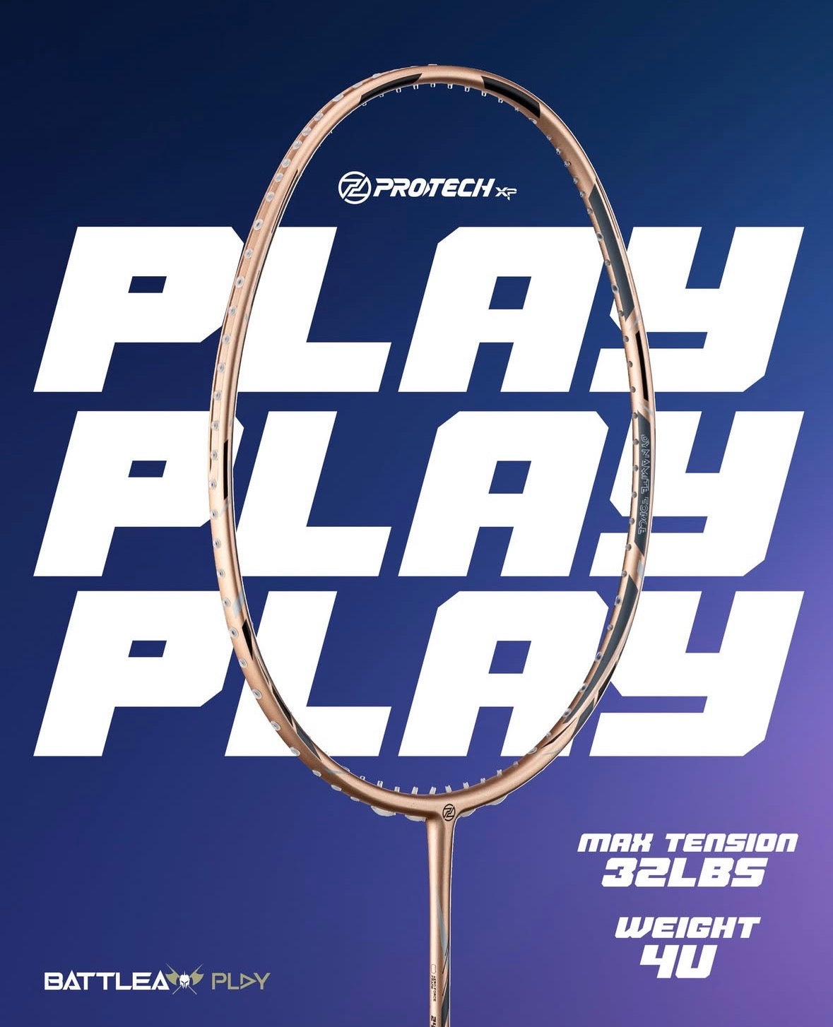 Protech Battleax Play (White) 4u (Max 32 lbs )Badminton Racket - Unstrung & Free Grip