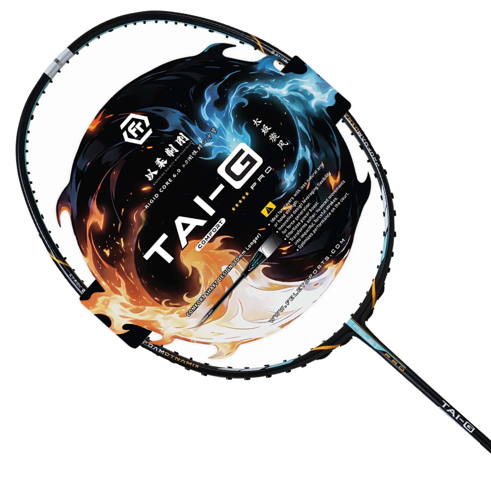 FELET Tai-G Comfort ATTACK Badminton Racquet Max:35lbs (Black) - Unstrung - badminton racquet at Add One