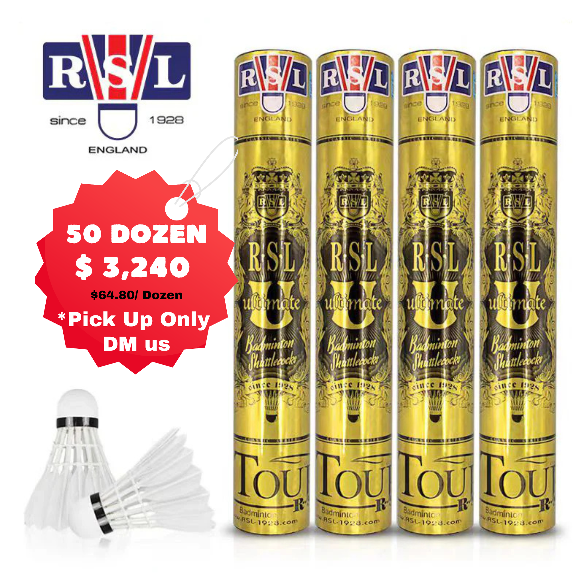 RSL Ultimate Shuttlecocks (BEST of RSL) - Bulk Price of 50 Dozen ...