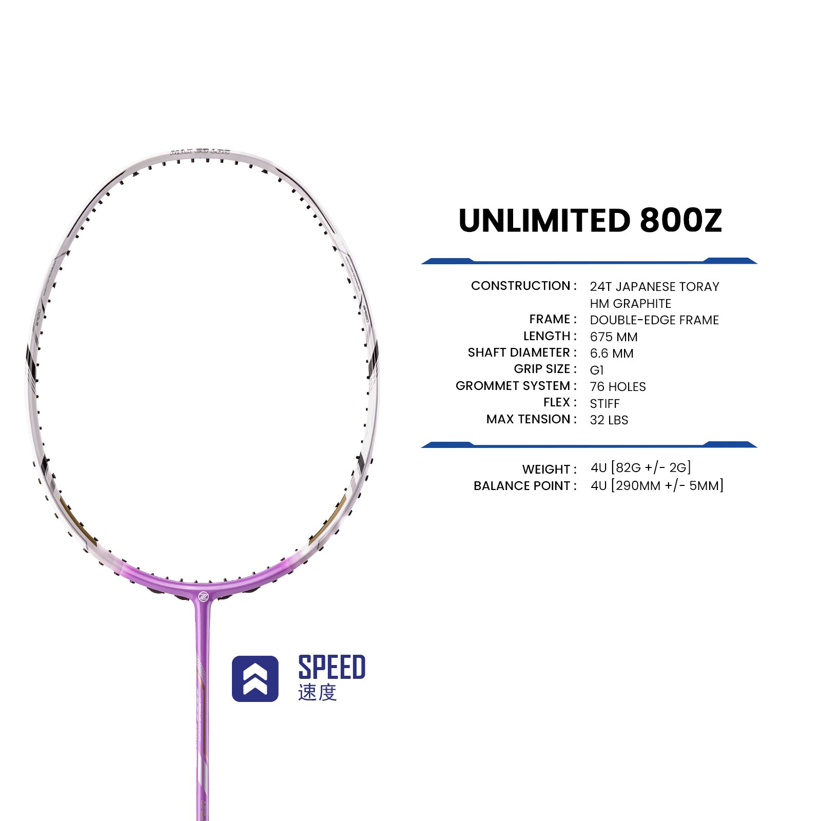 PROTECH Unlimited 800Z XP CONTROL Badminton Racquet (Purple / White) - Unstrung & Free Grip - badminton racquet at Add One