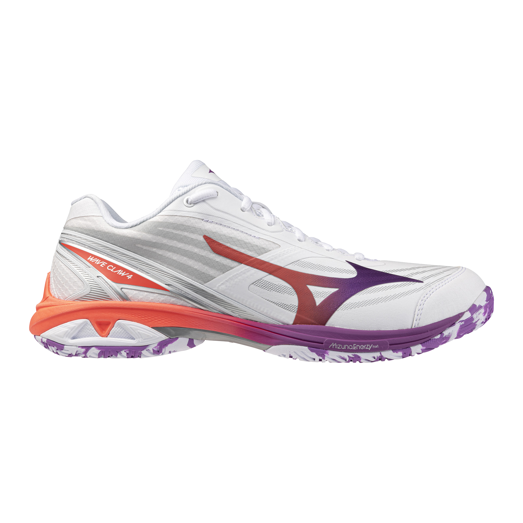 Mizuno Wave Claw 4 (WIDE) Badminton Shoes - White/Lava Orange/Dahlia