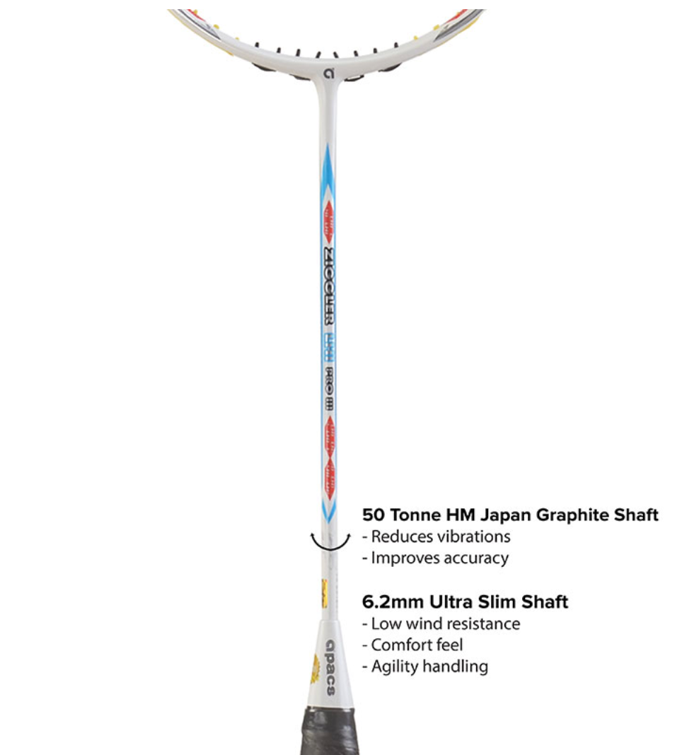 Apacs Ziggler LHI Pro III  (White or Navy Blue) ( up to 38lbs)- Pro Badminton Racket
