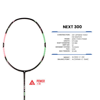 PROTECH Next 300 CONTROL Badminton Racquet Max:32lbs (Black / Blue) - Unstrung & Free Grip - badminton racquet at Add One