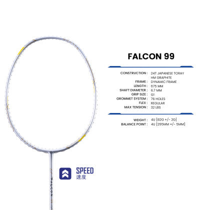 PROTECH Falcon 99 CONTROL Badminton Racquet Max:32lbs (Black / Gold) - Unstrung & Free Grip - badminton racquet at Add One