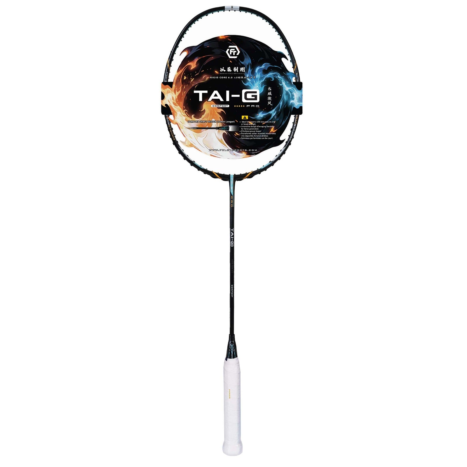 FELET Tai-G Comfort ATTACK Badminton Racquet Max:35lbs (Black) - Unstrung - badminton racquet at Add One