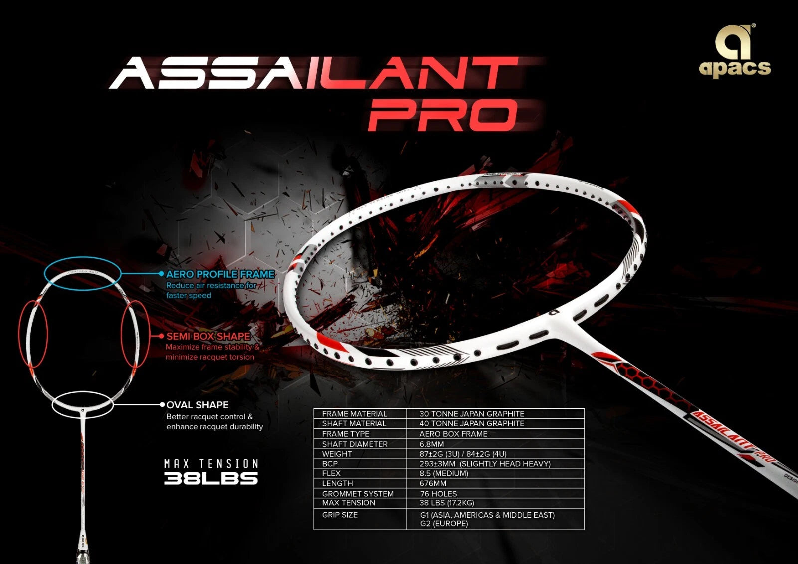 Apacs Assailant Pro White(Matte Finish) - Pro Badminton Racket – Add ...