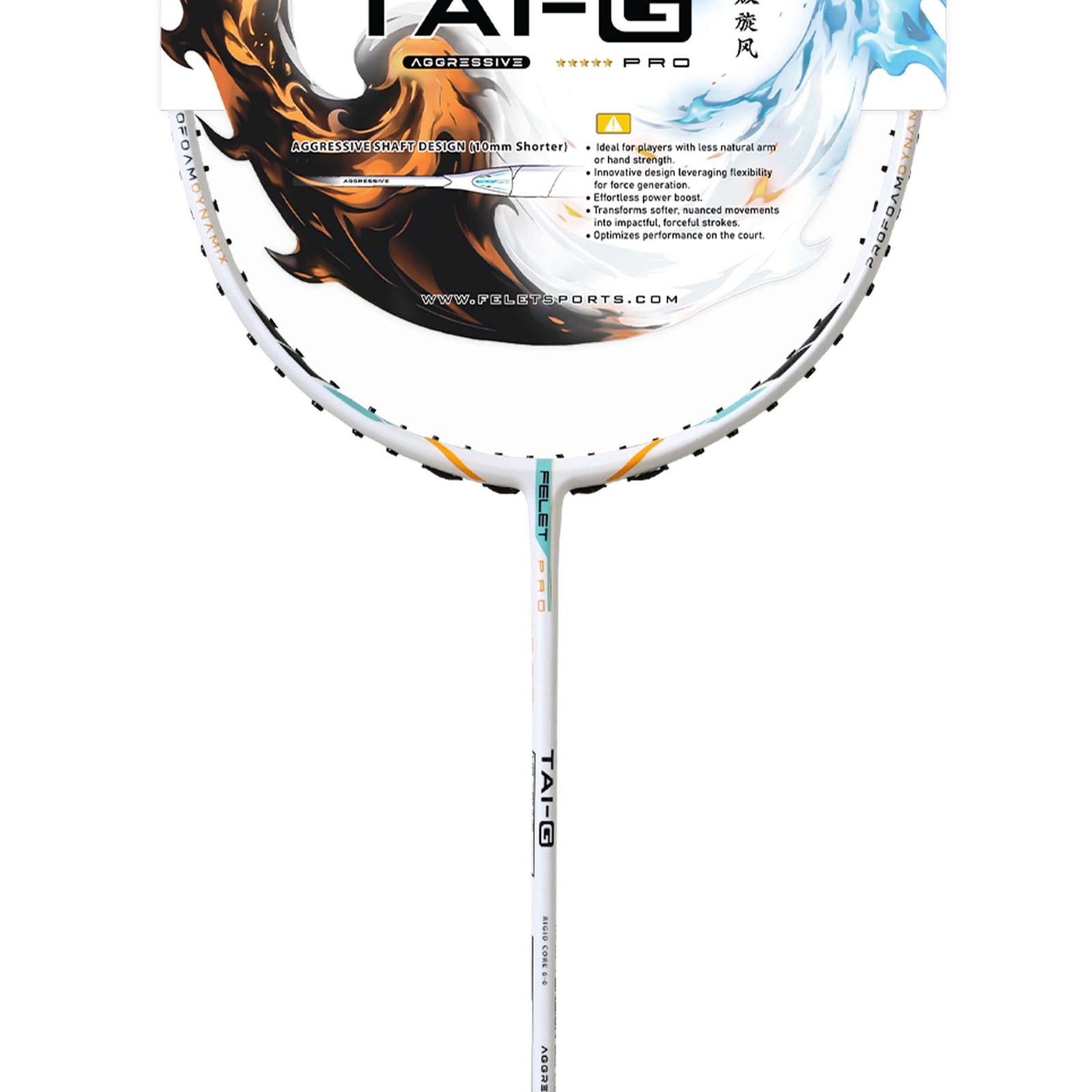FELET Tai-G Aggressive ATTACK Badminton Racquet Max:35lbs (White) - Unstrung - badminton racquet at Add One